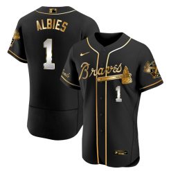 Alternative view of Atlanta Braves Black Gold Jersey - All Stitched