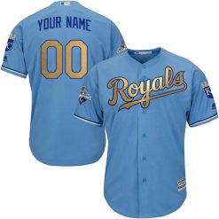 Alternative view of Men's #00 Custom Kansas City Royals 2015 World Series Champions White Gold Jersey - All Stitched
