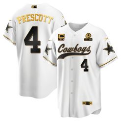 Alternative view of Dallas Cowboys Baseball White Gold Jersey - All Stitched