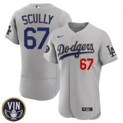 Alternative view of Vin Scully Dodgers Tribute Patch Gold Trim Stitched Jersey