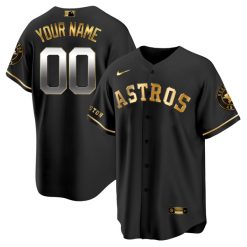 Alternative view of Houston Astros Black Gold Custom Name and Number Jersey - All Stitched