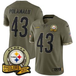 Alternative view of Pittsburgh Steelers 2022 Salute To Service Olive Special Limited Edition Jersey - All Stitched