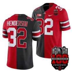 Alternative view of Ohio State Buckeyes 100th Anniversary Patch Scarlet Black Split Edition Jersey - All Stitched