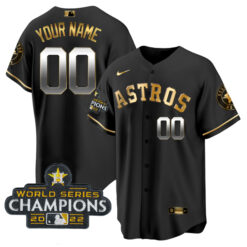 Alternative view of Houston Astros World Series Champs Black Gold Custom Jersey - All Stitched