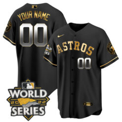 Alternative view of Houston Astros World Series Custom Name & Number Black Gold Jersey - All Stitched