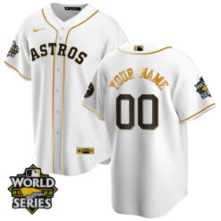 Alternative view of Houston Astros World Series Custom Name & Number White Gold Jersey - All Stitched