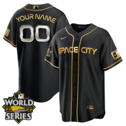 Alternative view of Houston Astros World Series Custom Name & Number Space City Black Gold Jersey - All Stitched