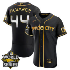 Alternative view of Houston Astros World Series Champions Space City Black Gold Jersey - All Stitched