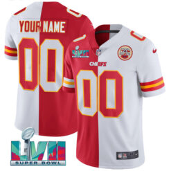 Custom Kansas City Chiefs Super Bowl LVII Red/ White Split Vapor Limited Jersey - All Stitched