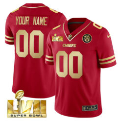 Personalized Kansas City Chiefs Super Bowl LVII Red Gold Vapor Limited Jersey - All Stitched
