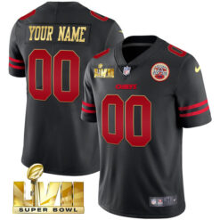 Custom Kansas City Chiefs Super Bowl LVII Black Gold Trim Vapor Limited Jersey - All Stitched
