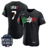 julio urias dodgers mexico jersey in black, royal and green color
