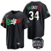 fernando velenzuela dodgers mexico jersey in black, royal, and green color