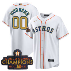 Alternative view of Houston Astros White/Gold 2023 Gold Collection Custom Jersey - All Stitched