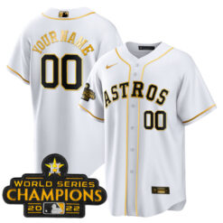Alternative view of Houston Astros White Gold 2023 Collection Custom Jersey - All Stitched