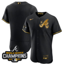 Alternative view of Atlanta Braves City Connect "The A" Black Gold Jersey - All Stitched