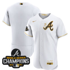 Alternative view of Atlanta Braves City Connect "The A" White Gold Jersey - All Stitched