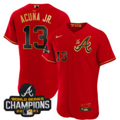 Alternative view of Atlanta Braves City Connect "The A" Red Gold Jersey - All Stitched