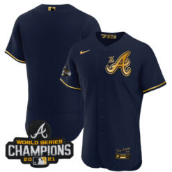 Alternative view of Atlanta Braves City Connect "The A" Navy Gold Jersey - All Stitched
