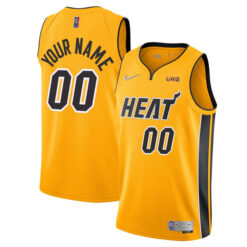 Alternative view of Miami Heat Custom Name and Number Gold Trophy Edition Jersey w/ Patch Collection - All Stitched