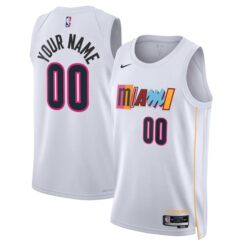 Alternative view of Miami Heat Custom Name and Number White City Edition Jersey w/ Patch Collection - All Stitched