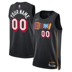 Alternative view of Miami Heat Custom Name and Number Black City Edition Jersey w/ Patch Collection - All Stitched