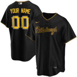 Alternative view of Pittsburgh Pirates Custom Name and Number Black Alternate Jersey - All Stitched