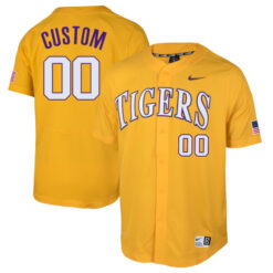 Alternative view of LSU Tigers College Baseball Custom Name and Number Stitched Jersey w/ Patch Collection - Gold