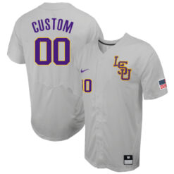 Alternative view of LSU Tigers College Baseball Custom Name and Number Stitched Jersey w/ Patch Collection - Gray