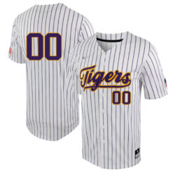 Alternative view of LSU Tigers College Baseball Custom Name and Number Stitched Jersey w/ Patch Collection - White Pinstripe