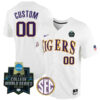 LSU Tigers College Baseball Custom Name and Number Stitched Jersey w/ Patch Collection - White
