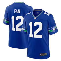 Alternative view of 12th Fan Seattle Seahawks Royal Throwback Jersey - All Stitched