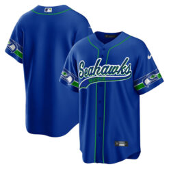 Alternative view of Seattle Seahawks 2023 Royal Throwback Player Baseball Jersey - All Stitched