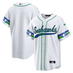 Alternative view of Seattle Seahawks 2023 White Throwback Player Baseball Jersey - All Stitched