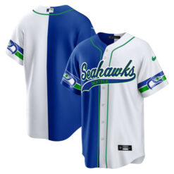 Alternative view of Seattle Seahawks 2023 Split Throwback Player Baseball Jersey - All Stitched