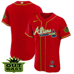 Alternative view of Atlanta Braves Outkast ATLiens Red Jersey - All Stitched