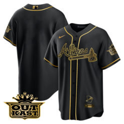 Alternative view of Atlanta Braves Outkast ATLiens Black Gold Jersey - All Stitched