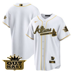 Alternative view of Atlanta Braves Outkast ATLiens White Gold Jersey - All Stitched