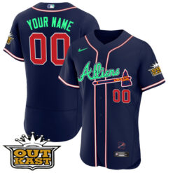 Atlanta Braves Outkast ATLiens Custom Name and Number Navy Galaxy Jersey - All Stitched