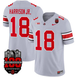 Alternative view of Marvin Harrison Jr. Ohio State Buckeyes Gray Alternate Jersey w/ Patch Collection - All Stitched