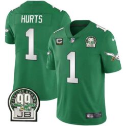 Alternative view of Jalen Hurts Philadelphia Eagles Kelly Green Throwback Jersey - All Stitched