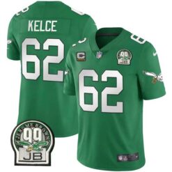 Alternative view of Jason Kelce Philadelphia Eagles Kelly Green Throwback Jersey - All Stitched