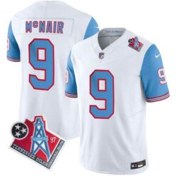 Steve McNair Tennessee Titans 1997 Irregular Season Patch White Throwback Stitched Custom Jersey – Blue Sleeve