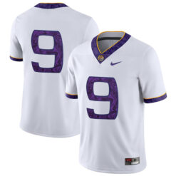 Alternative view of Joe Burrow LSU Tigers College Football 2018 "Silent Season" Alternate White Jersey - All Stitched