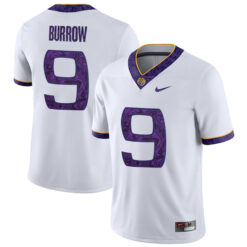 Alternative view of Joe Burrow LSU Tigers College Football 2018 "Silent Season" Alternate White With Name Jersey - All Stitched