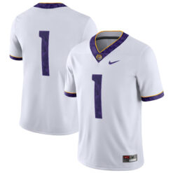 Alternative view of Ja'marr Chase LSU Tigers College Football 2018 "Silent Season" Alternate White Jersey - All Stitched