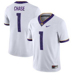 Alternative view of Ja'marr Chase LSU Tigers College Football 2018 "Silent Season" Alternate White With Name Jersey - All Stitched