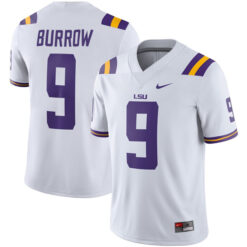 Alternative view of Joe Burrow LSU Tigers College Football White Game Jersey - All Stitched