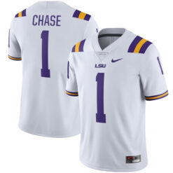 Alternative view of Ja'marr Chase LSU Tigers College Football White Game Jersey - All Stitched