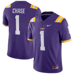 Alternative view of Ja'marr Chase LSU Tigers College Football Purple Game Jersey - All Stitched
